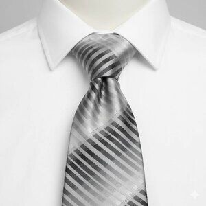Alfani Silk Tie Striped Geometric Silver Black Formal Dress